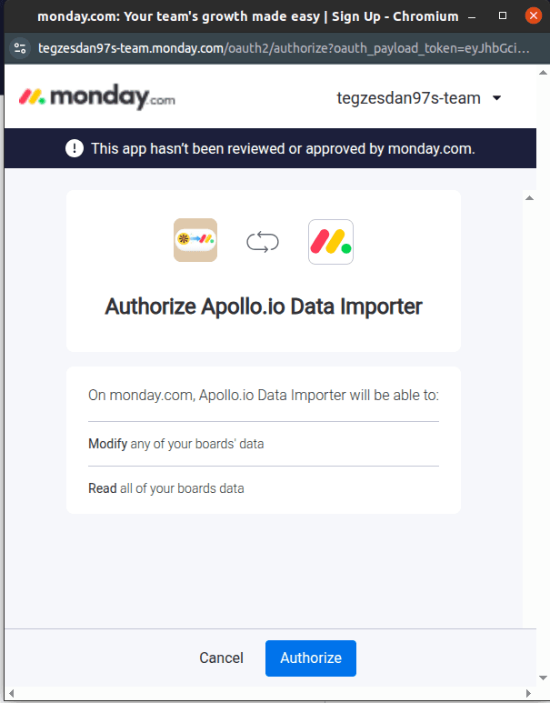 Authorize monday.com account
