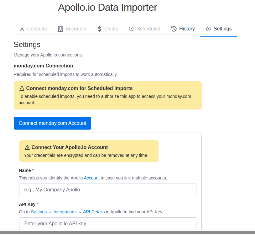 Empty dashboard before adding the Apollo Data Importer app