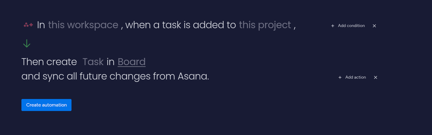 Adding the trigger and action from Asana Integration Plus in the automation
