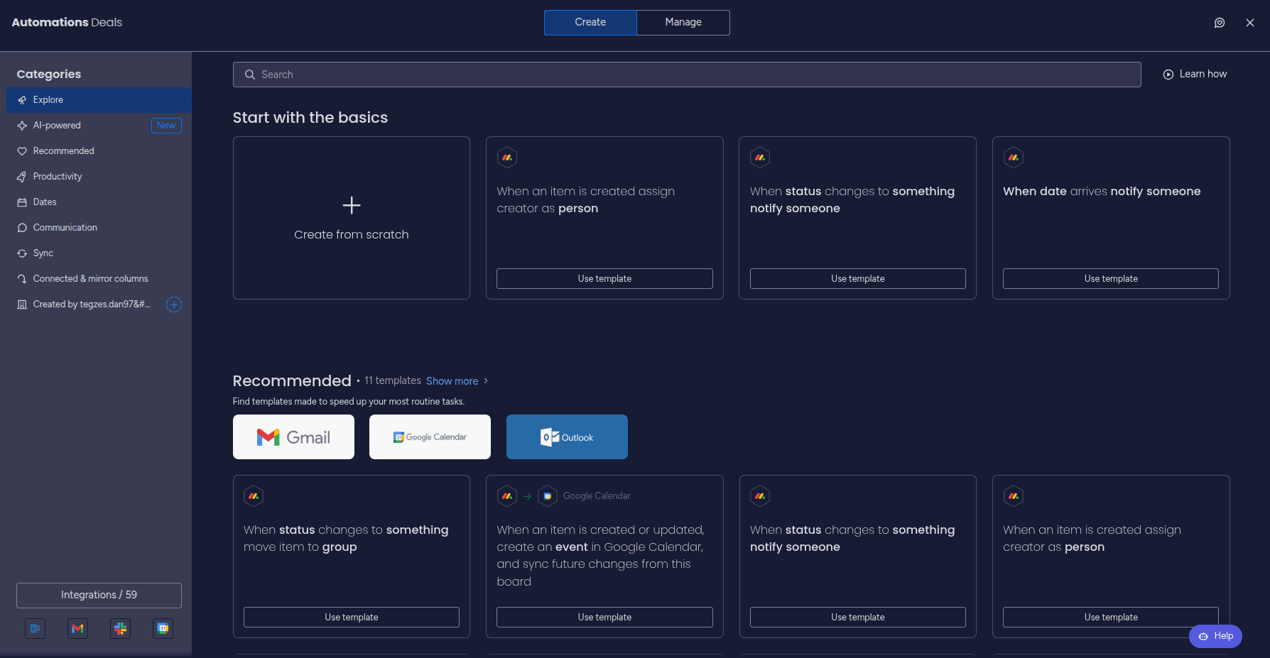 Opening the Automations section and choosing to create a new automation from scratch in the PipedrivePlus app
