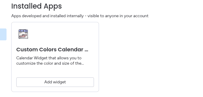 Adding the Custom Colors Calendar widget to the dashboard
