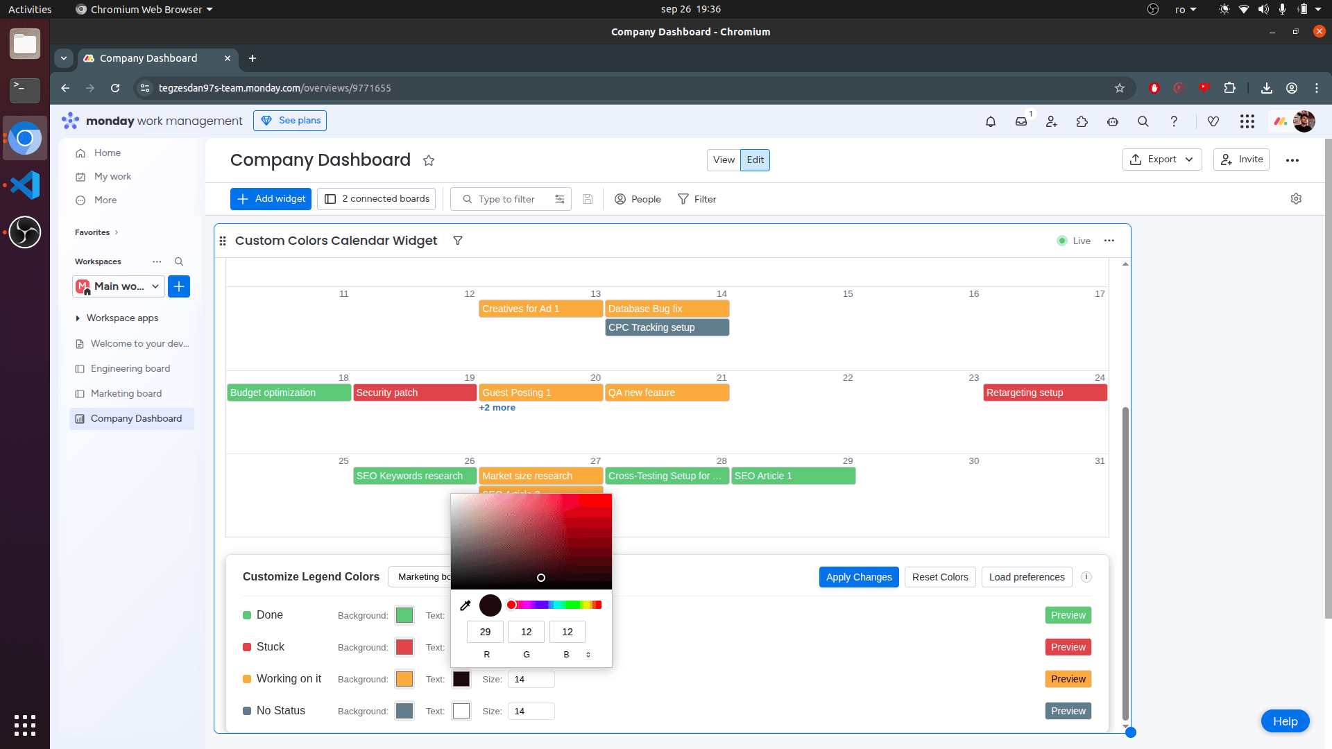 Changing event text color in the Custom Colors Calendar