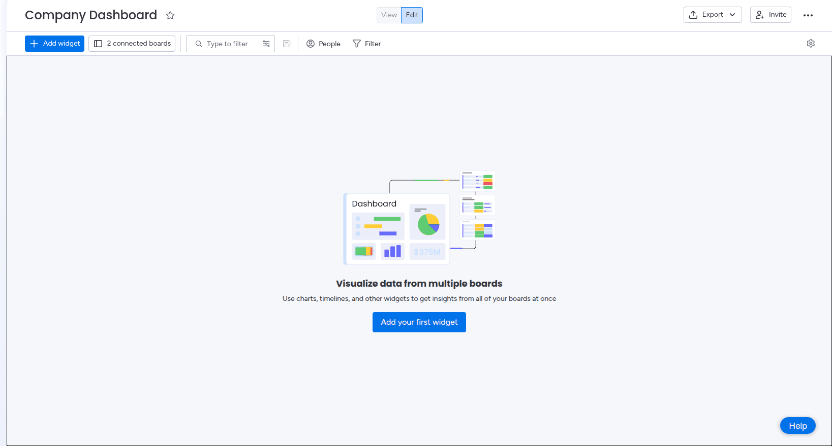 Empty dashboard before adding the Custom Colors Calendar widget